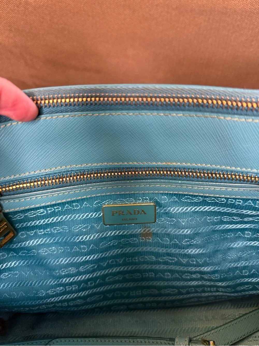 Prada Teal Blue Saffiano Leather Satchel with Gold Hardware - Picture 6 of 16